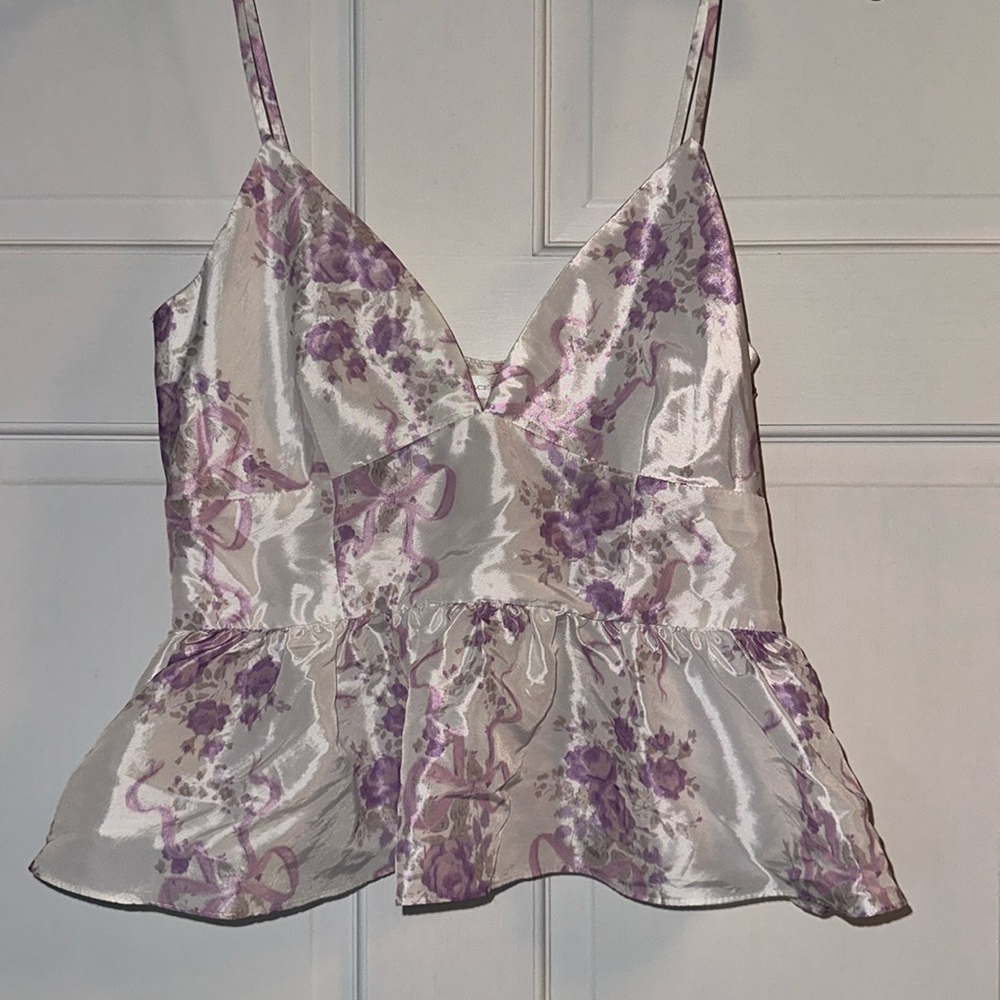 LoveShackFancy Peplum Purple Bow Top